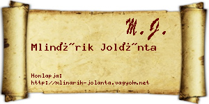 Mlinárik Jolánta névjegykártya